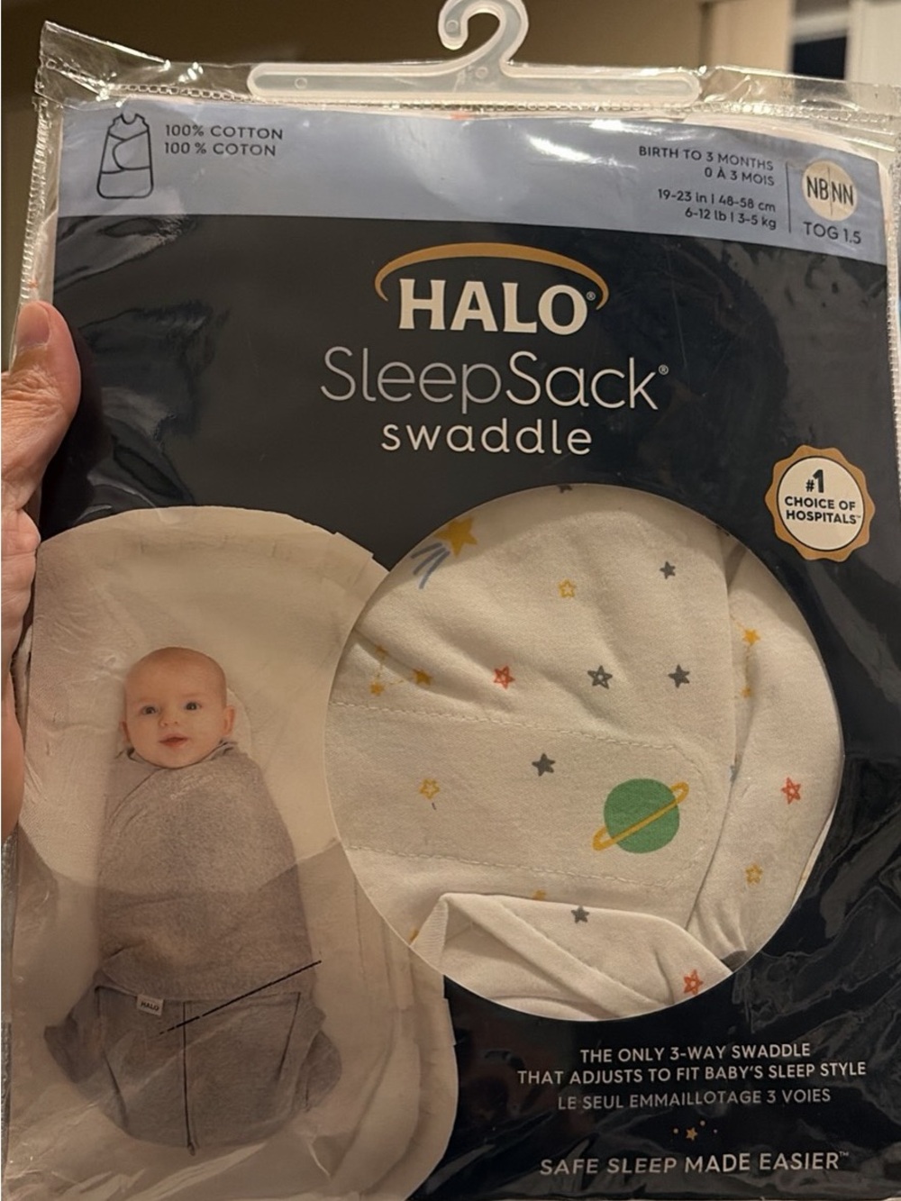 HALO Sleepsack 100% Cotton Swaddle Baby 0-3 Months Newborn Space Print open box